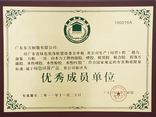 2010年广东省绿色装饰联盟单位，环保喷胶