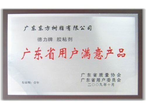 2009年广东省用户满意产品，沙发喷胶